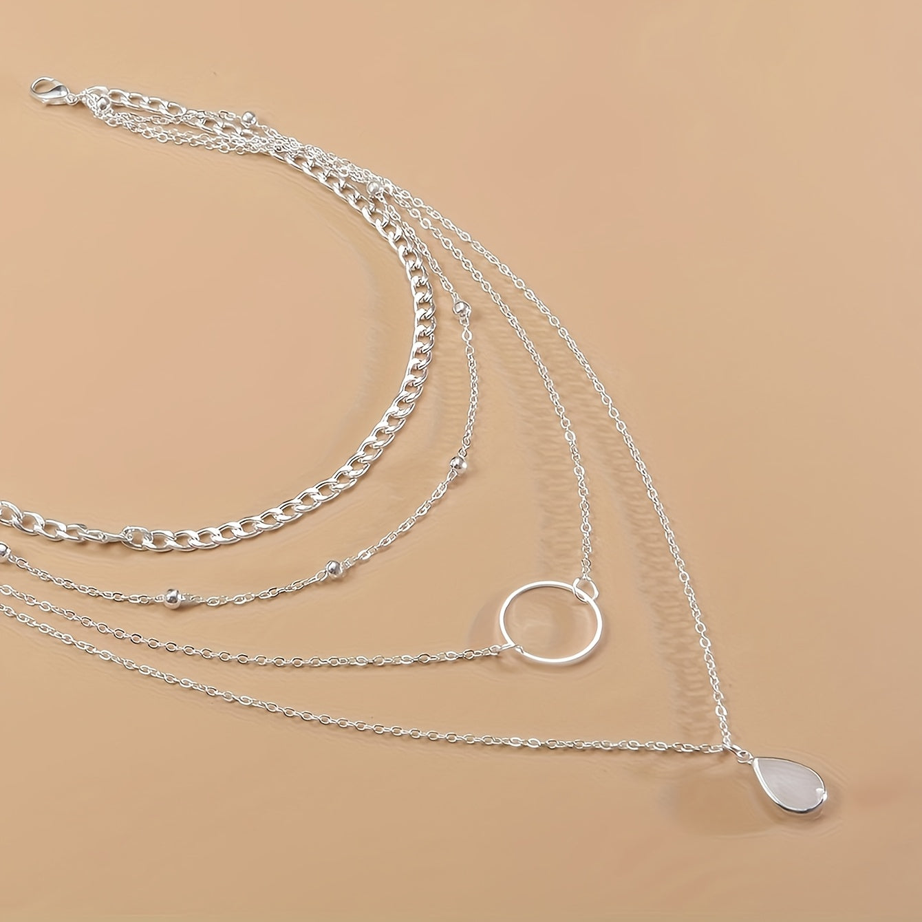 Hot Selling Women's Necklace 1pc Fashionable and Exquisite Geometric Circle Multi-Layer Water Drop Necklace